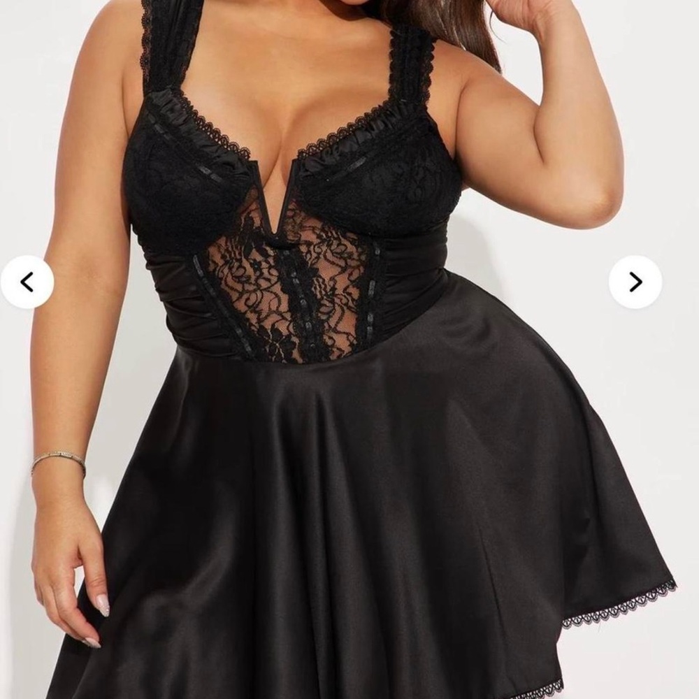 Black Lace Plunge Satin dress